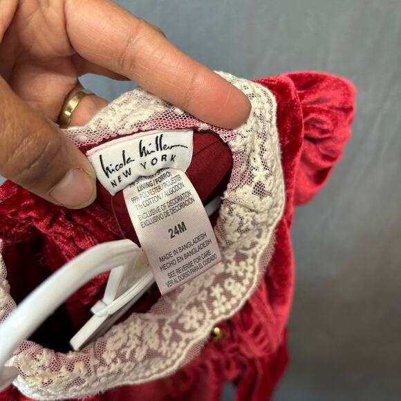 Vintage Deadstock Nicole Miller Christmas Dress Velvet Velour 24M 2 Piece Lace - Picture 11 of 13